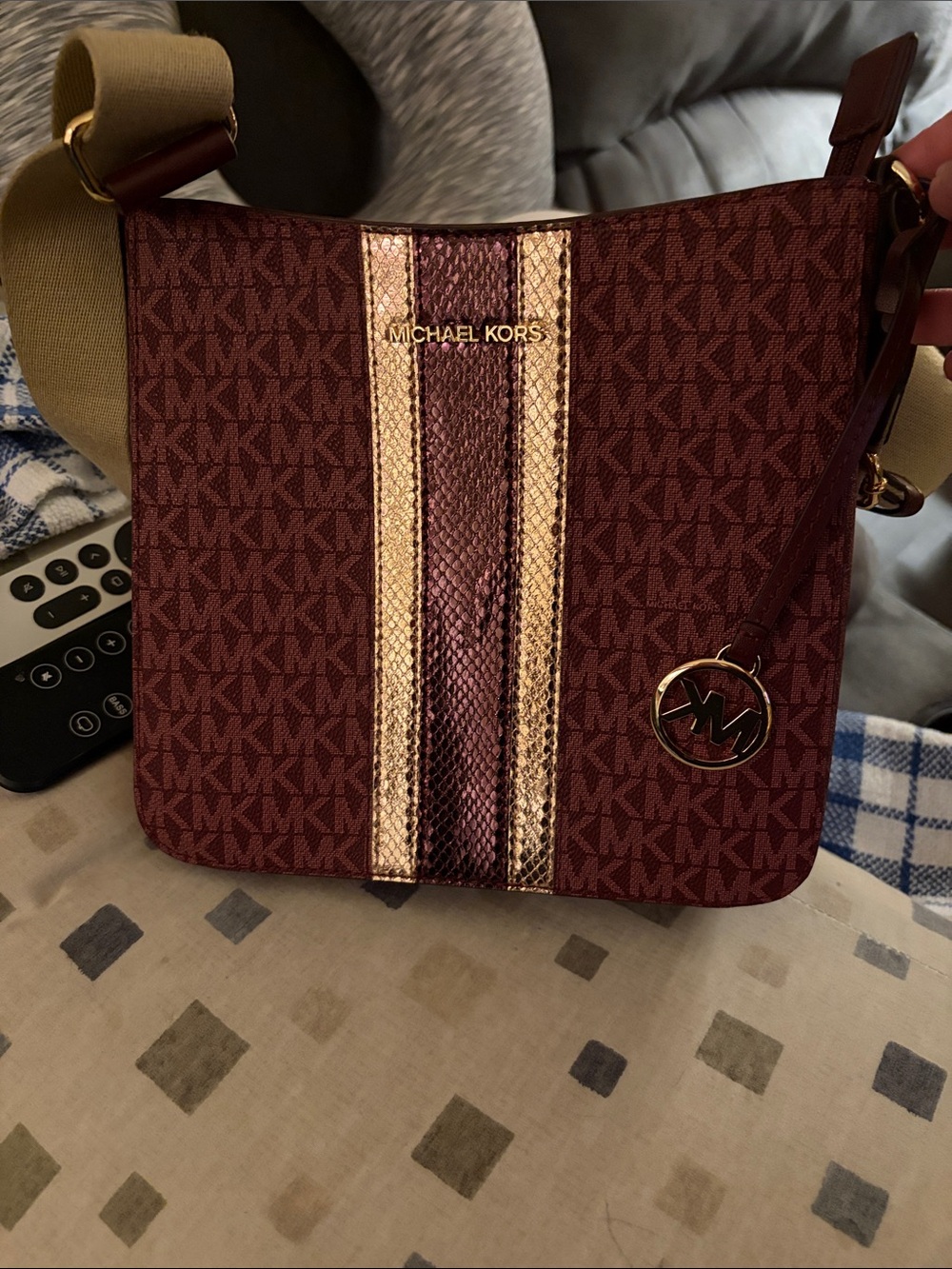 Michael Kors Burgundy Signature Crossbody with Gold Accents